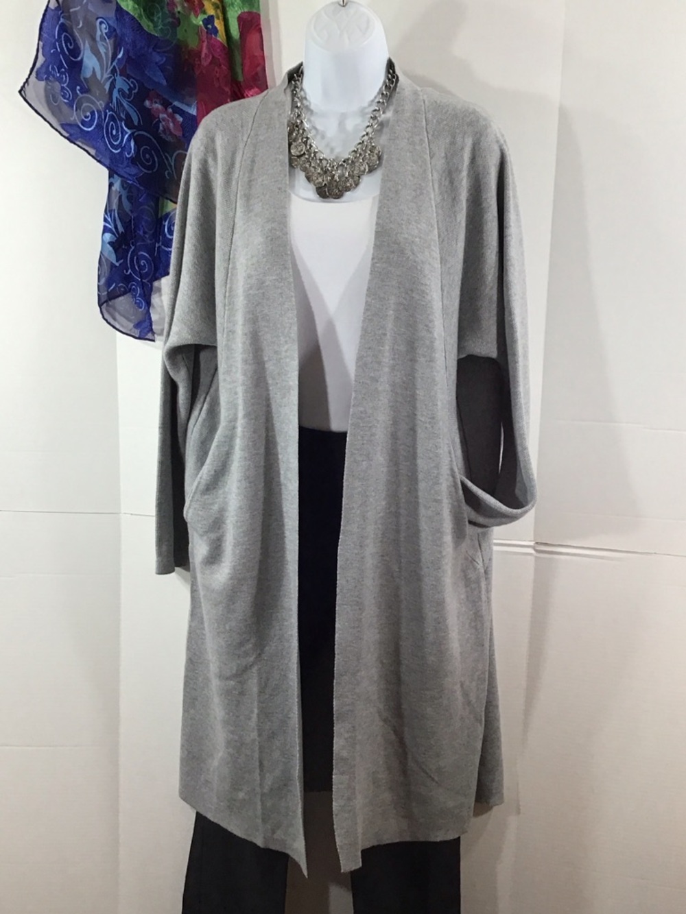 Blues & Greys Light Gray Open Front cashmere blend Sweater Cardigan S/M